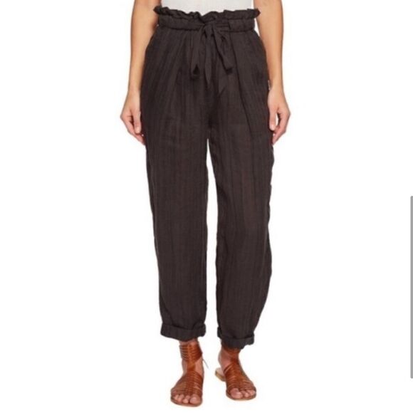 Free People Only Over You Linen Crop Ankle Pant Charcoal Gray - Picture 1 of 13